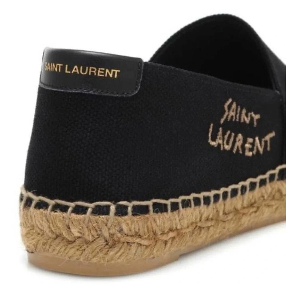 SAINT LAURENT logo embroidered canvas espadrilles flats